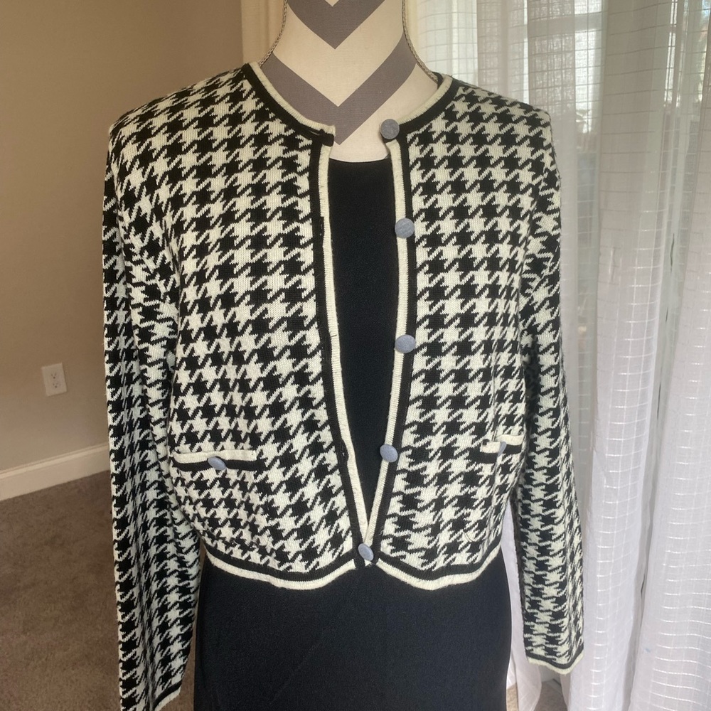 Vintage Nina Charles for Kasper Houndstooth Crop Cardigan